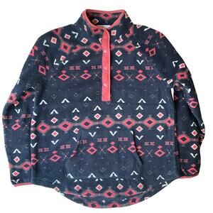 Sonoma Women Long Sleeve Handwarmer Half Button Up Sweatshirt size L,Blue & Pink